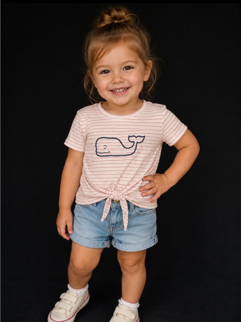 Vineyard Vines Girls Pink Stripe Whale Tie Front Tee Shirt Toddler 3T